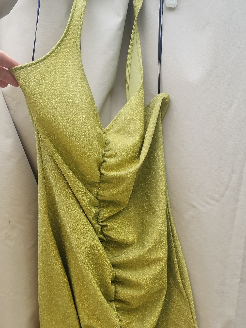 Divided Halter Top Shimmer Dress in Olive Green